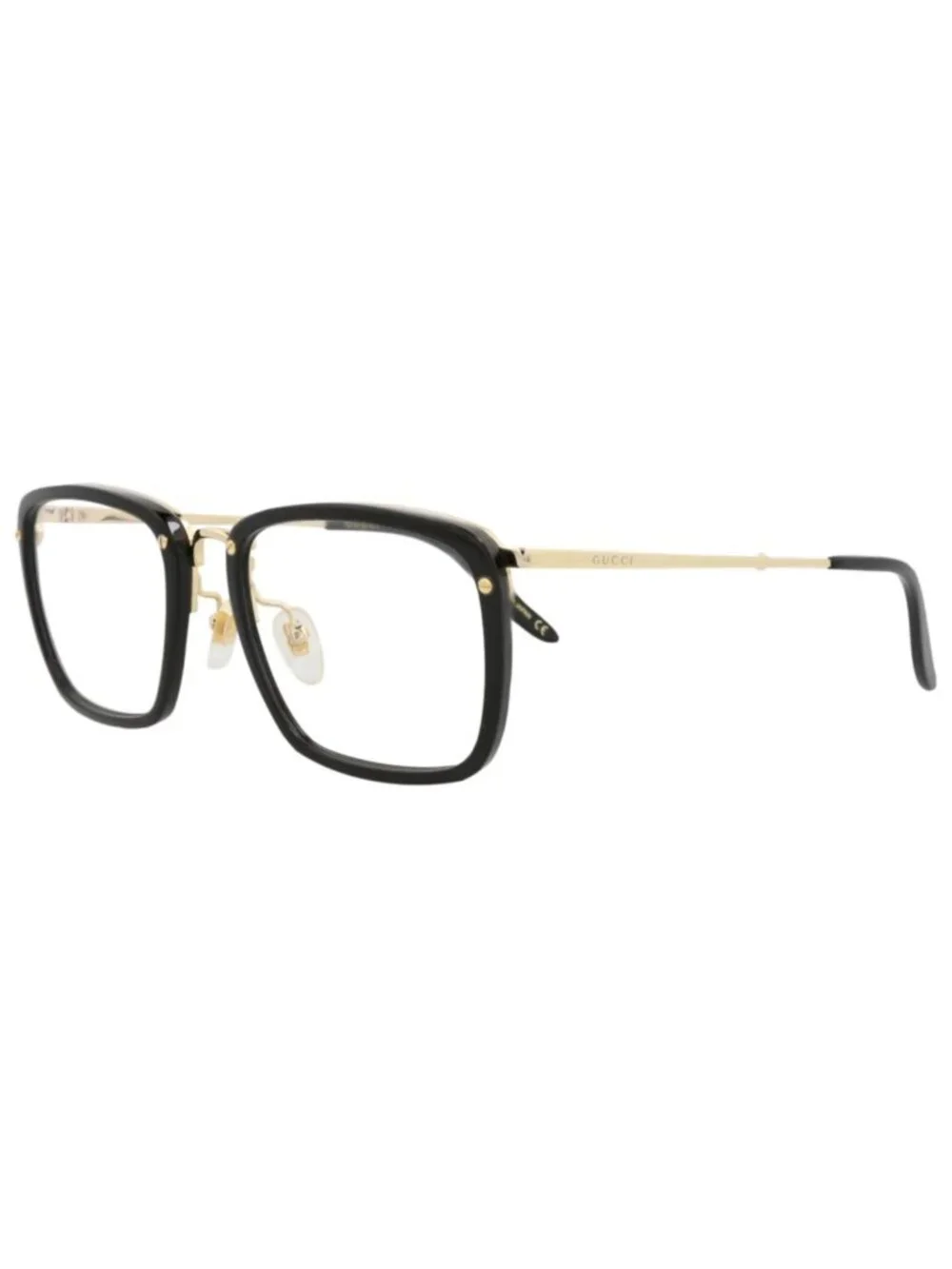 New Gucci Women's Eyeglasses Square Rectangle Acetate Frame Mens Black Gold
